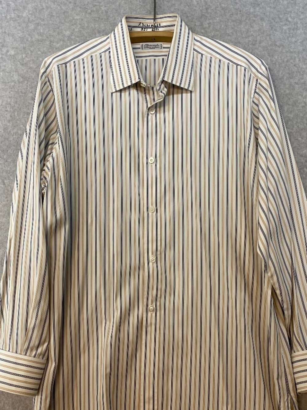 Charvet Dress Shirt Size 41 Large White With Blue Stripe • Cotton • Button Up
